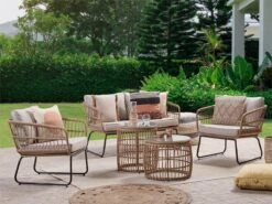 Conjunto De Jardín 4 Plazas De Ratán Natural/beige/negro RAVELLO