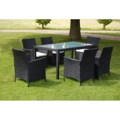 Set Comedor De Jardín 7 Piezas Y Cojines Ratán Sintético Negro VidaXL
