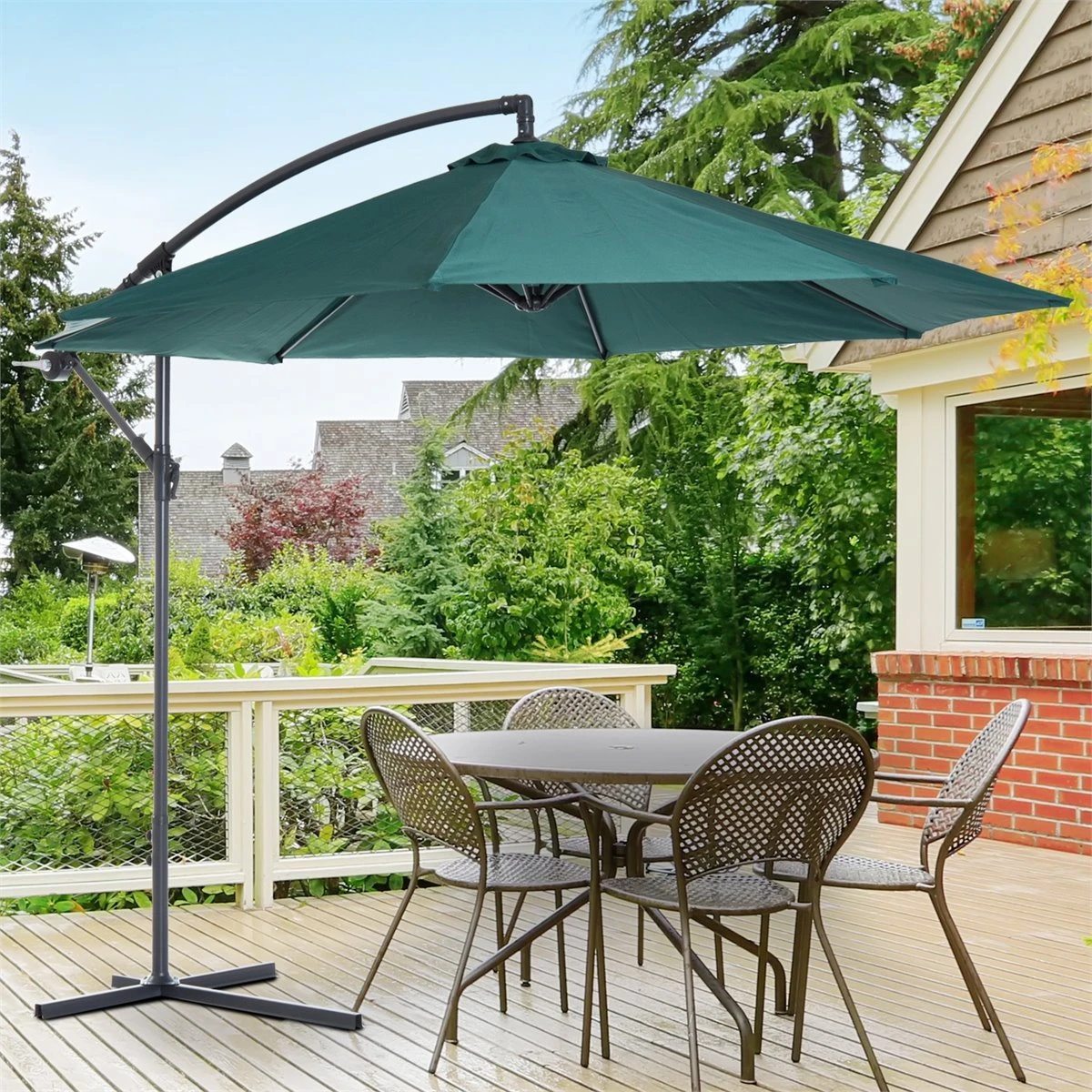 Outsunny Sombrilla De Jardín Ø300x260 Cm Parasol Excéntrico Reclinable Con Manivela Base Cruzada Y Soporte De Acero 8 Varillas Para Terraza Exterior Balcón Verde Oscuro 4 Outsunny Sombrilla De Jardín Ø300x260 Cm Parasol Excéntrico Reclinable Con Manivela Base Cruzada Y Soporte De Acero 8 Varillas Para Terraza Exterior Balcón Verde Oscuro - Imagen 2