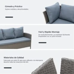 Outsunny Conjunto 4 Piezas Muebles De Ratán Espacio Amplio Con Cojines Acolchados Para Jardín O Terraza Patio 2 Sofá 1 Mesa 1 Banco De Exterior Tubo De Hierro Vidrio Templado Gris -Jardín Muebles Ventas 06796ee82848aa164efbeed71e62a418caf087cc d32adf9c01744ea6b88d57f8d9034e57