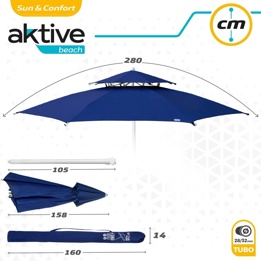 Sombrilla Octogonal 280 Cm Doble Techo Y Protección UV35 + Aktive Beach 9 Sombrilla Octogonal 280 Cm Doble Techo Y Protección UV35 + Aktive Beach - Imagen 7