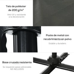 Outsunny Sombrilla De Jardín De Aluminio 245x245x245 Cm Parasol Excéntrico Con Manivela Giratorio 360° Inclinación De 5 Niveles Tela Desmontable Y Ventilación Para Patio Terraza Gris 17 Outsunny Sombrilla De Jardín De Aluminio 245x245x245 Cm Parasol Excéntrico Con Manivela Giratorio 360° Inclinación De 5 Niveles Tela Desmontable Y Ventilación Para Patio Terraza Gris -Jardín Muebles Ventas 07d3a61a2400550ef33330b85f395092ac7620c5 ddc5329b348547ffa4827e28bb8e17ee