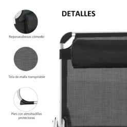 Outsunny Tumbona Plegable Reclinable De Aluminio Con Reposacabezas Extraíble Y Respaldo Transpirable Ajustable En 4 Posiciones Para Jardín Terraza Camping Exterior 170x60x76 Cm Negro -Jardín Muebles Ventas 0a1ba6e5c154ce3f0479bf46866127fc29195c69 915fae08de674d0bb716e9e9f9313838