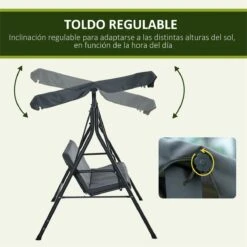 Outsunny Columpio Balancín De Jardín Exterior De 3 Plazas Con Cojín Techo Ajustable Y Marco De Acero Para Balcón Terraza Patio Carga Máx. 200 Kg 172x110x153 Cm Gris -Jardín Muebles Ventas 0ab70fec2e698a1f6911578f35adda94629bd4b3 d2c5e527a7f54e19878b057e53215045
