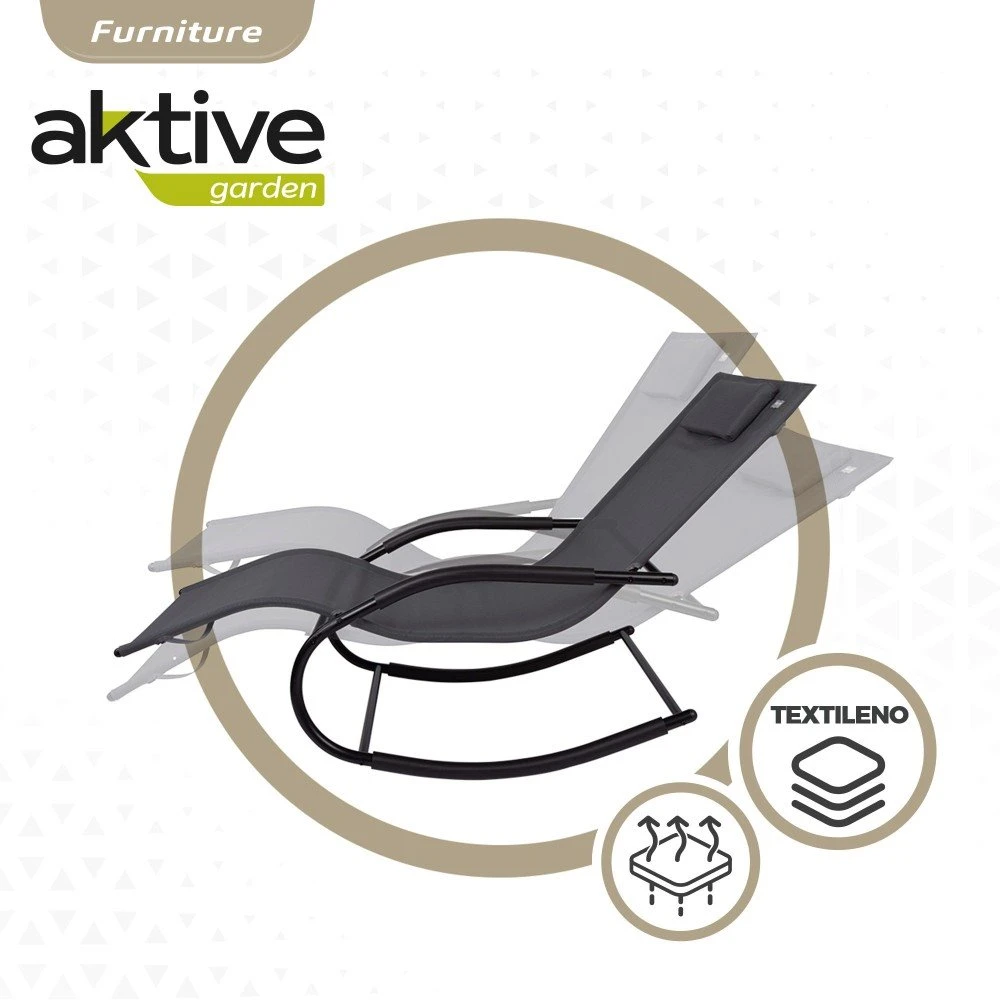 Silla Tumbona Mecedora De Jardín Antracita Con Cojín Aktive 5 Silla Tumbona Mecedora De Jardín Antracita Con Cojín Aktive - Imagen 3