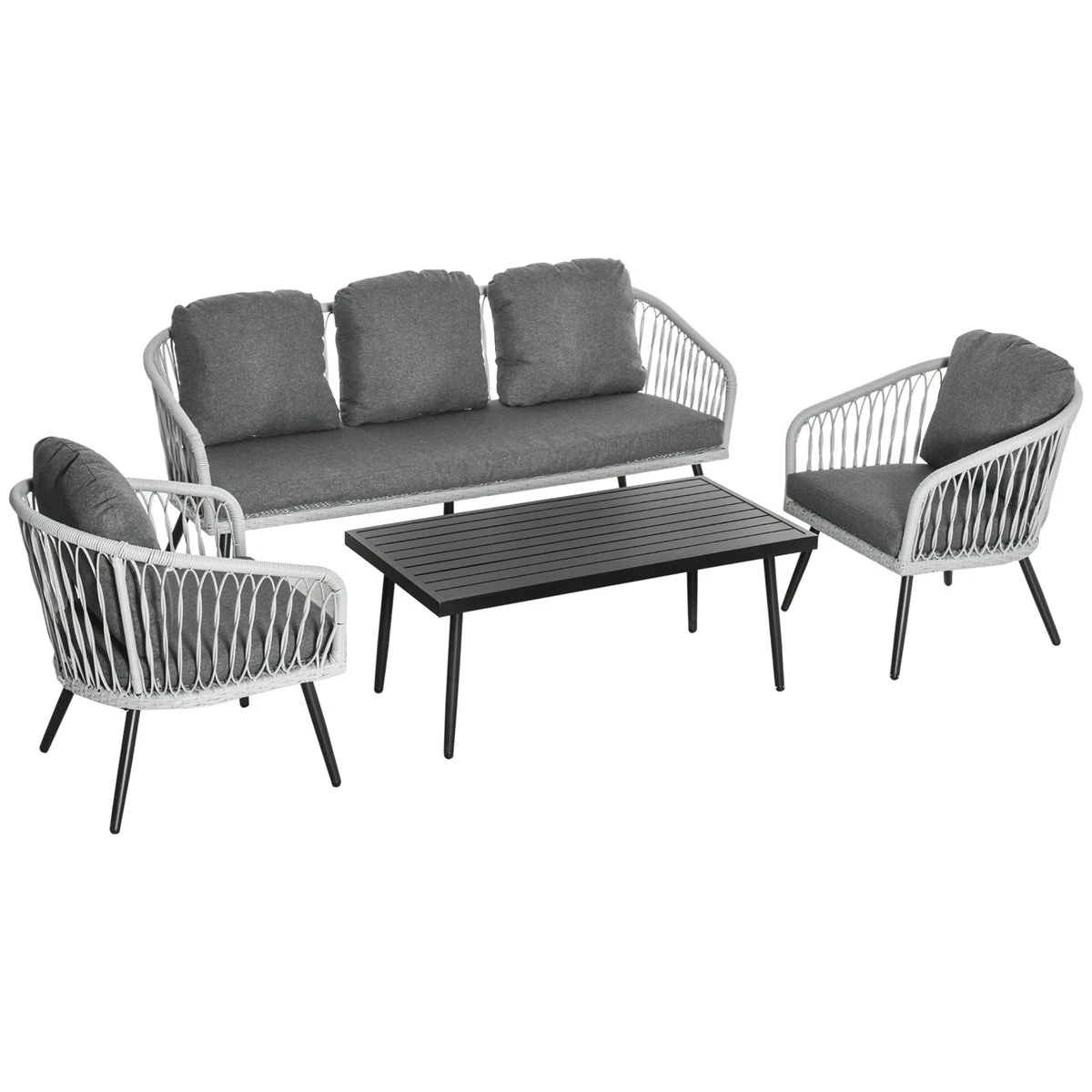 Outsunny Conjunto De Muebles De Ratán Y Aluminio Juego De Muebles De Jardín 4 Piezas Mesa De Café Sofá De 3 Plazas Y 2 Sillones Con Cojines Para Terraza Exterior Gris 3 Outsunny Conjunto De Muebles De Ratán Y Aluminio Juego De Muebles De Jardín 4 Piezas Mesa De Café Sofá De 3 Plazas Y 2 Sillones Con Cojines Para Terraza Exterior Gris