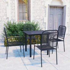 Set De Comedor De Jardín De 5 Piezas Vidrio Y Acero Negro VidaXL