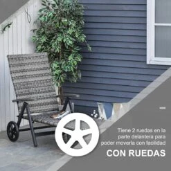 Outsunny Tumbona De Jardín De Ratán 192x74x55 Cm Con Respaldo Reclinable En 7 Posiciones Reposabrazos Y Ruedas Marco De Aluminio Para Patio Terraza Balcón Gris -Jardín Muebles Ventas 144d49e8a232ed71bde94b244ba5ed7a6fe0fa96 f62924670f7b4ee3a4690ec75e7c719a