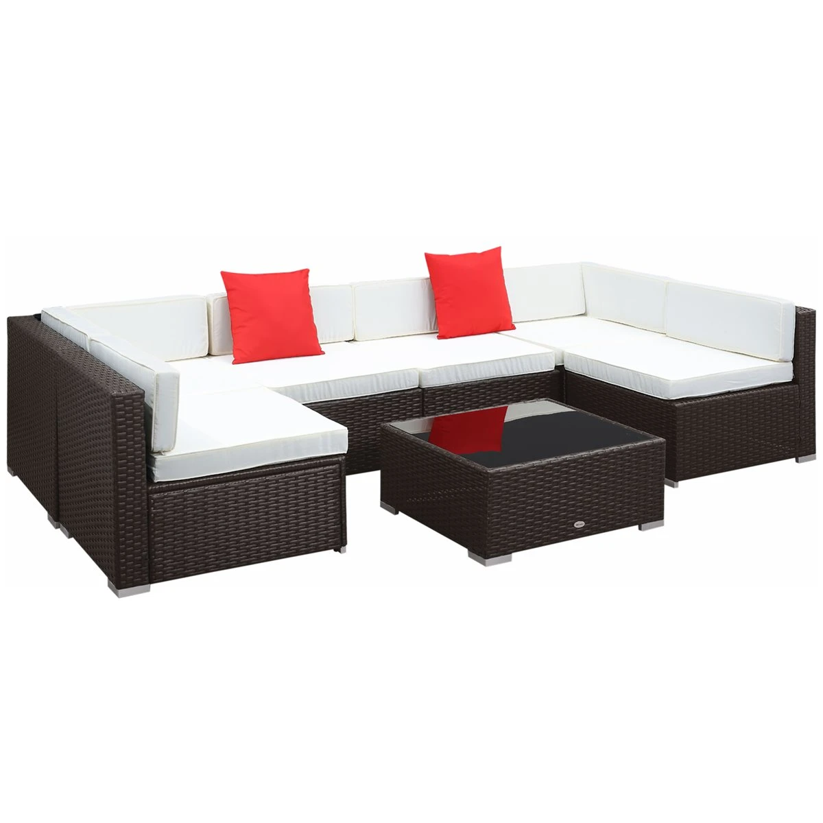 Outsunny Conjunto Muebles De Jardín Ratán 7 Piezas Set De Sofás Patio Con 1 Mesita Almohada Y Cojín Incluido Marco Acero Resistente Intemperie UV Marrón 3 Outsunny Conjunto Muebles De Jardín Ratán 7 Piezas Set De Sofás Patio Con 1 Mesita Almohada Y Cojín Incluido Marco Acero Resistente Intemperie UV Marrón