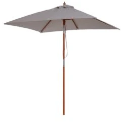 Outsunny Sombrilla Parasol De Jardín 200x150x230 Cm Sombrilla Rectangular Inclinable Con Doble Techo Y Poste Desmontable De Madera Para Terraza Patio Gris