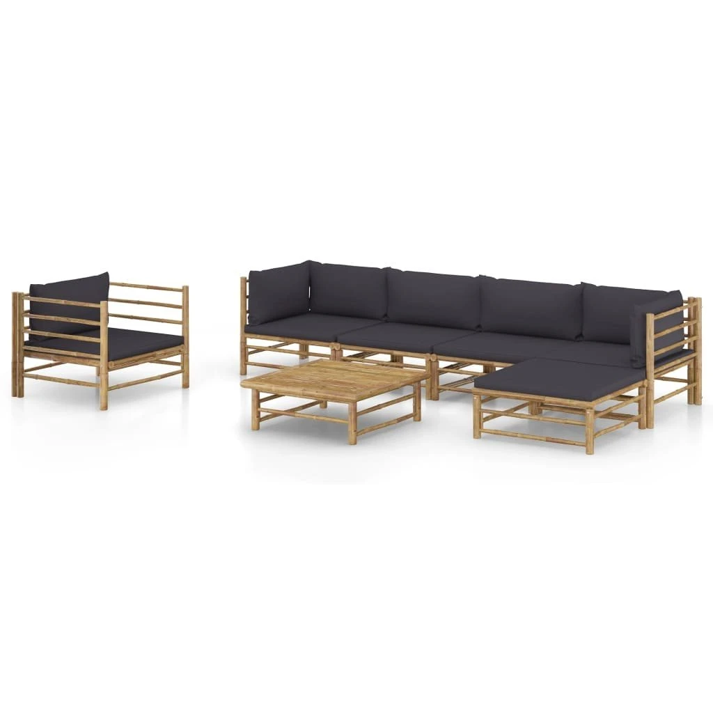 Set De Muebles De Jardín 7 Piezas Bambú Con Cojines Gris Oscuro VidaXL 5 Set De Muebles De Jardín 7 Piezas Bambú Con Cojines Gris Oscuro VidaXL - Imagen 3