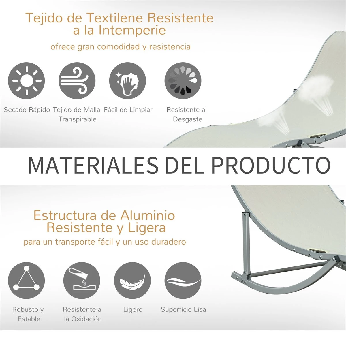 Outsunny 2 Tumbonas Plegables En Forma De S Ergonómica Con Marco De Aluminio Texteline Para Piscina Patio Jardín Terraza 165x61x63 Cm Beige 8 Outsunny 2 Tumbonas Plegables En Forma De S Ergonómica Con Marco De Aluminio Texteline Para Piscina Patio Jardín Terraza 165x61x63 Cm Beige - Imagen 6
