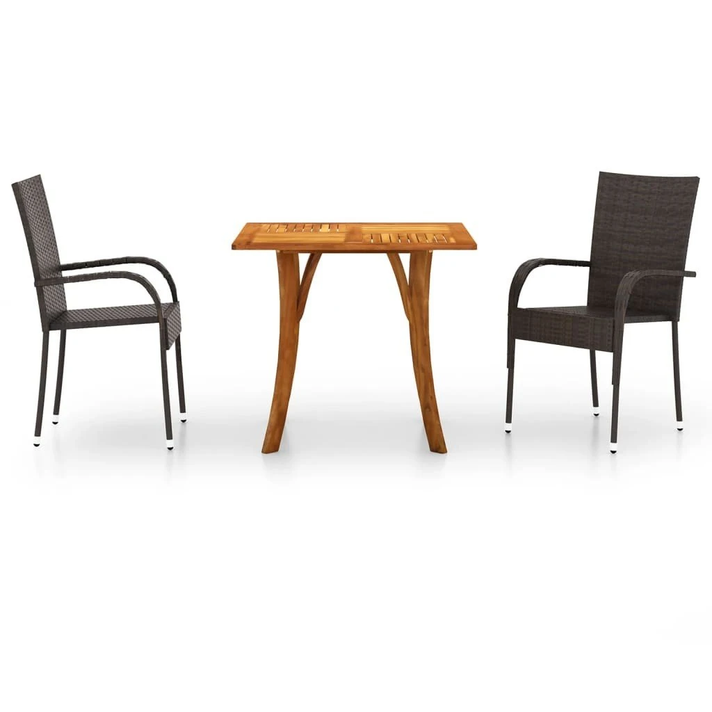 Juego De Comedor Para Jardín 3 Piezas Marrón VidaXL 4 Juego De Comedor Para Jardín 3 Piezas Marrón VidaXL - Imagen 2
