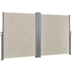 Outsunny Toldo Lateral Retráctil Doble 600x160 Cm Pantalla De Privacidad Extensible Con Ángulo Ajustable Y Protección UV 50+ Para Jardín Balcón Terraza Beige