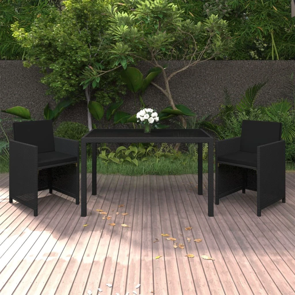Set De Comedor De Jardín 3 Pzas Y Cojines Ratán Sintético Negro VidaXL 3 Set De Comedor De Jardín 3 Pzas Y Cojines Ratán Sintético Negro VidaXL