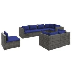Set De Muebles De Jardín 8 Pzas Y Cojines Ratán Sintético Gris VidaXL