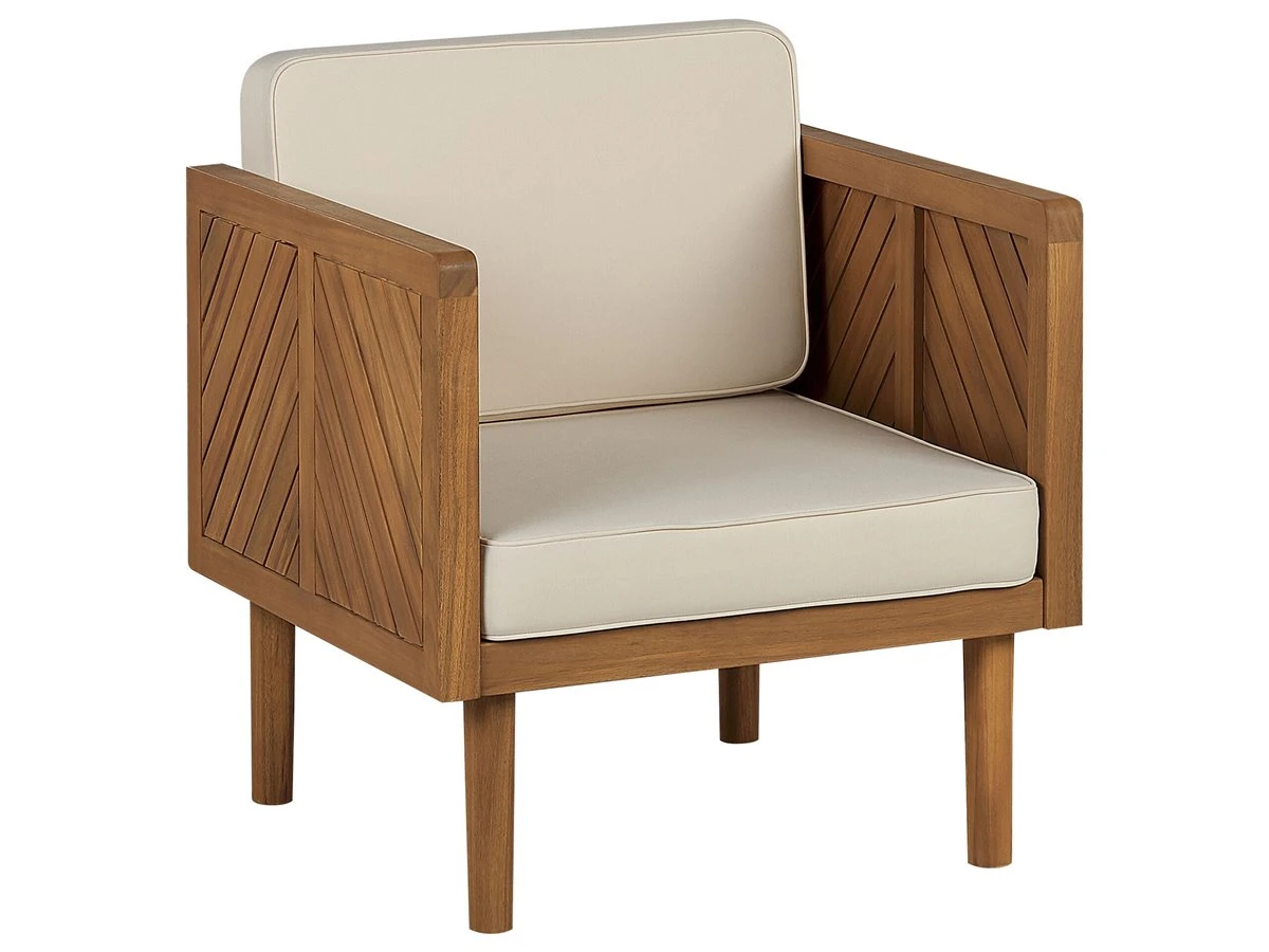 Conjunto De Jardín De 2 Sillones De Acacia Con Mesa De Centro Madera Clara/blanco Crema BARATTI 6 Conjunto De Jardín De 2 Sillones De Acacia Con Mesa De Centro Madera Clara/blanco Crema BARATTI - Imagen 4