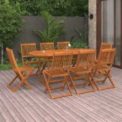 Set De Comedor De Jardín 9 Piezas Madera Maciza De Acacia VidaXL