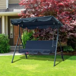 Outsunny Columpio De Jardín De 3 Plazas Silla Balancín Con Parasol Techo Ajustable En Ángulo Para Terraza Balcón Carga Máx. 200 Kg Acero 172x110x153 Cm Negro -Jardín Muebles Ventas 22696dc45a80c35ef709fc903af5007b0c81dcbe efbda59c91fa4f39bc1378370b642fa7