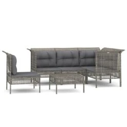 Set De Muebles De Jardín 6 Pzas Y Cojines Ratán Sintético Gris VidaXL