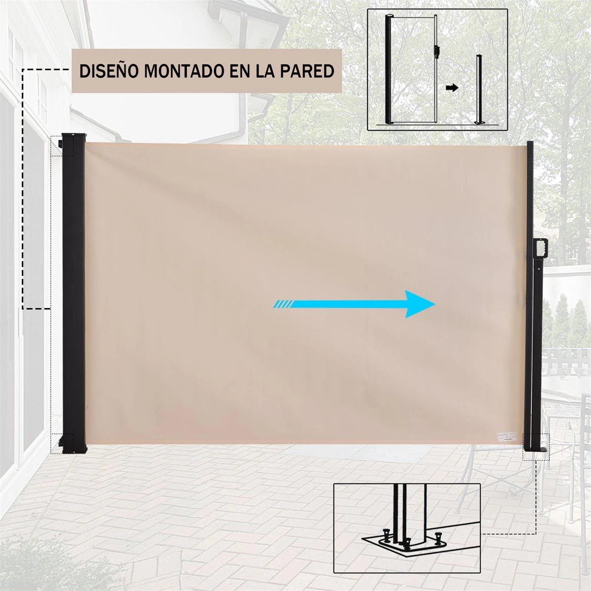 Outsunny Toldo Lateral Retráctil Exterior 350x180cm Pantalla De Privacidad Contra Sol Viento Visión Para Jardín Patio Balcón Tejado Hecho De Aluminio Poliéster Montar Utilizar Fácil Beige 6 Outsunny Toldo Lateral Retráctil Exterior 350x180cm Pantalla De Privacidad Contra Sol Viento Visión Para Jardín Patio Balcón Tejado Hecho De Aluminio Poliéster Montar Utilizar Fácil Beige - Imagen 4
