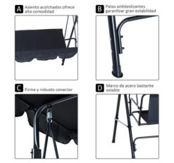 Outsunny Columpio De Jardín De 3 Plazas Silla Balancín Con Parasol Techo Ajustable En Ángulo Para Terraza Balcón Carga Máx. 200 Kg Acero 172x110x153 Cm Negro -Jardín Muebles Ventas 2e65809c0d3456fd47bb57dd3b42489d575d9463 1b1236f22c6146fda601a43e71aee7fe