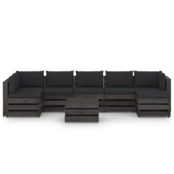 Muebles De Jardín 8 Piezas Con Cojines Madera Impregnada Gris VidaXL