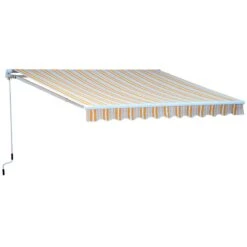 Outsunny Toldo Retráctil Con Manivela Toldo De 300x250cm Con Brazo Articulado De Aluminio Y Poliéster 280g/m² Rayas Naranja Beige Y Blanco