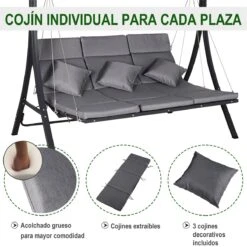 Outsunny Balancín Con Toldo Ajustable De 3 Plazas Columpio De Jardín Con Dosel Cojines Para Exterior Terraza Patio Carga 270 Kg 200x115x168 Cm Gris -Jardín Muebles Ventas 309b9d0ef67cef7b11eaef97c389a92c80182b57 cfbe76e477ad4e32bd8a21556bf08b37