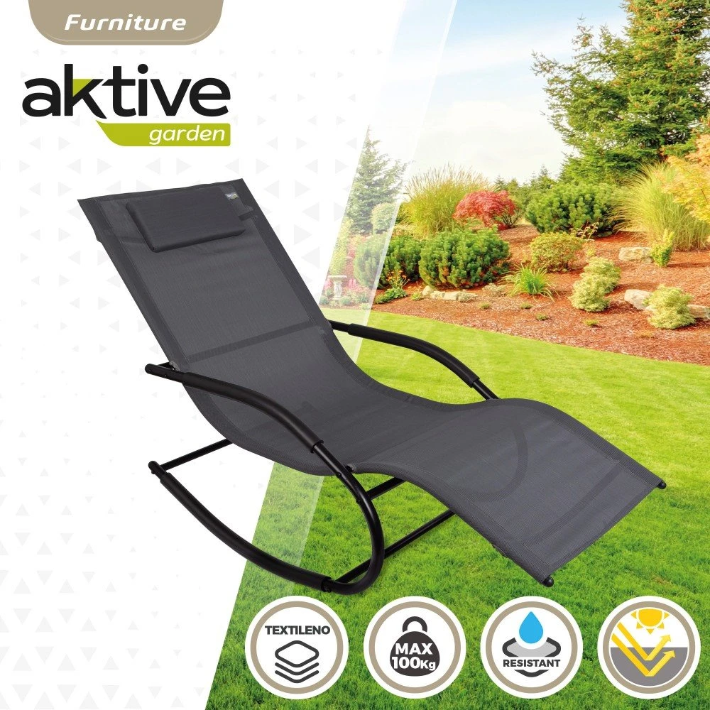 Silla Tumbona Mecedora De Jardín Antracita Con Cojín Aktive 4 Silla Tumbona Mecedora De Jardín Antracita Con Cojín Aktive - Imagen 2