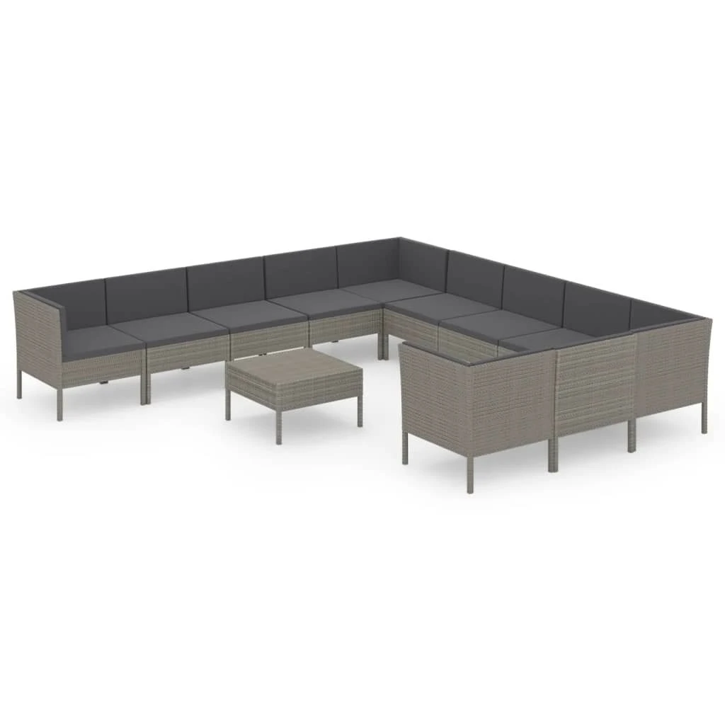 Set De Muebles De Jardín 12 Pzas Y Cojines Ratán Sintético Gris VidaXL 3 Set De Muebles De Jardín 12 Pzas Y Cojines Ratán Sintético Gris VidaXL