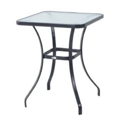 Outsunny Mesa Auxiliar De Cristal Templado Cuadrada Bordes Redondeados Mesita Cafépara Patio Terraza Balcón Negro Y Transparente 68,5x68,5x84 Cm