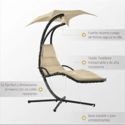 Outsunny Tumbona Colgante Con Sombrilla Protección UV Hamaca Sillón Con Toldo Estructura Estable Cuerda Antivuelco Y Forma Ergonómico Para Jardín Patio Terraza Metal 190x110x190 Cm Beige -Jardín Muebles Ventas 3437eca2bc056d09dd2a872118333034f35fae1d 134554b5cb31411387bdcfee413fe707