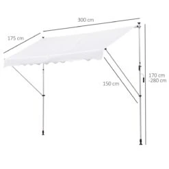 Outsunny Toldo Manual Retráctil Para Exterior 300x150x170-280 Cm Toldo Enrollable Altura Ajustable Con Manivela Protección Solar Para Terraza Balcón Jardín Blanco -Jardín Muebles Ventas 34e5e1919fa90bc488bc31d7397a66e44452a169 64a85ba1ee8f45379a0339aa9fe8d7c4