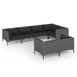 Set Muebles Jardín 7 Pzas Y Cojines Ratán Sintético Gris Oscuro VidaXL