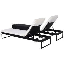 Outsunny Conjunto De 2 Tumbonas De Jardín Con Cojines Acolchados Ratán Con Mesa Auxiliar Para Piscina O Terraza Carga 160 Kg 195x60x86 Cm Acero Negro -Jardín Muebles Ventas 360701a3b73c1a641347b22d2ce1786ad531b934 3c328937f2754f568b8a519e6e27ec47