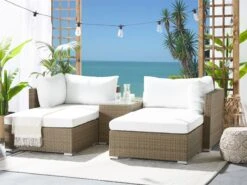 Conjunto De Exterior 2 Plazas De Ratán Marrón/blanco Crema NOTO