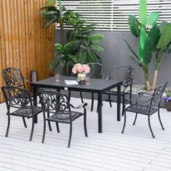 Outsunny Mesa De Jardín Rectangular Para 6 Personas Mesa De Comedor Exterior 140x90x74 Cm Con Encimera De Listones Y Estructura De Aluminio Para Terraza Balcón Negro -Jardín Muebles Ventas 37fa0079f3d3866a93c627e30dc863833475b155 72c00083ad5445abb9a8c5bd2c7b12b8