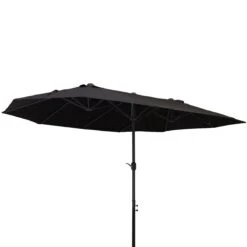 Outsunny Sombrilla Doble Parasol Grande 4.6x2.7m Sombrilla Jardín Patio Con Manivela Manual Resistente Al Agua Y Protección Solar UV Para Terraza Playa Piscina Negro