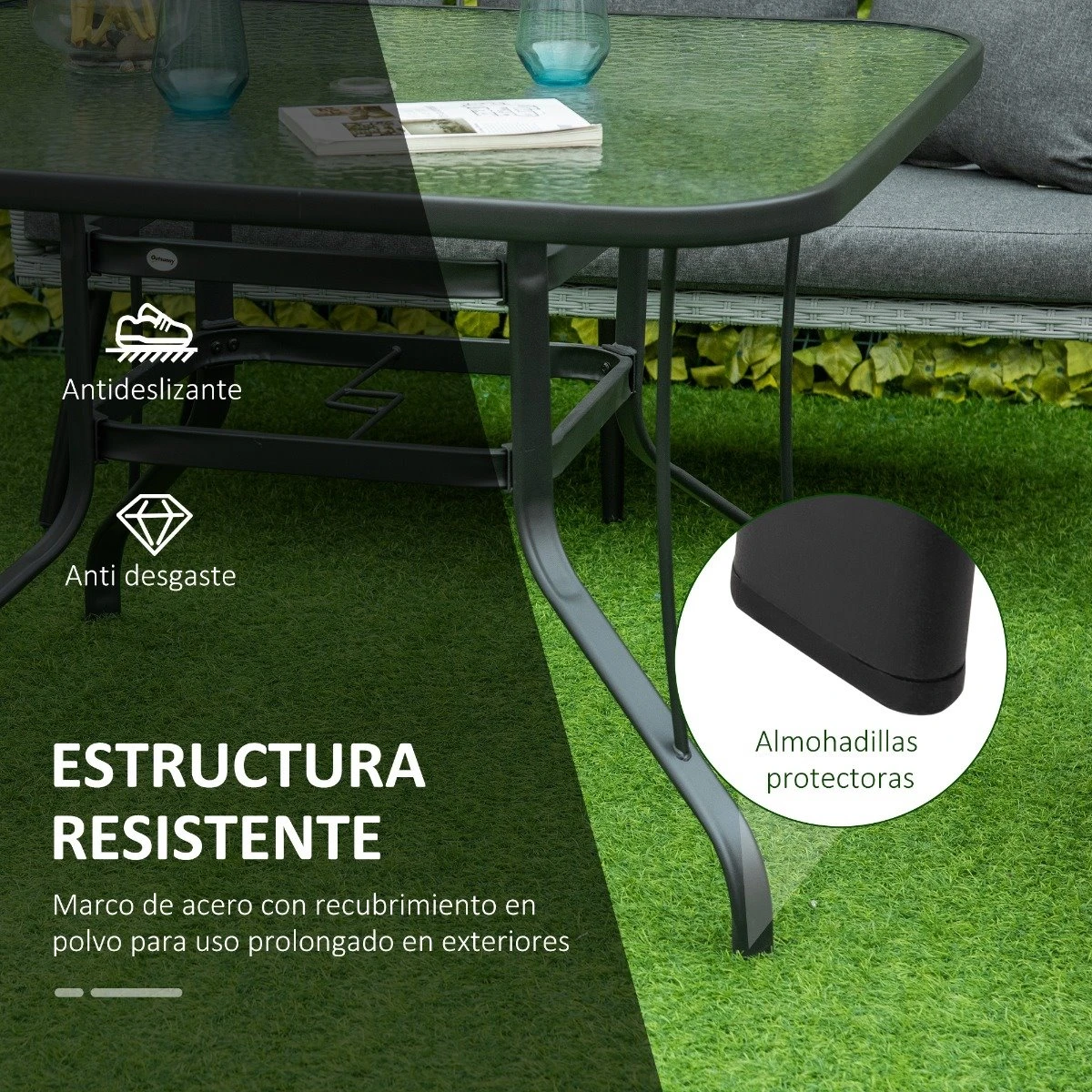 Outsunny Mesa De Cristal De Jardín Con Agujero Para Sombrilla Mesa Para Comer Cuadrada Con Marco De Acero Para Exterior Terraza Balcón 106,5x106,5x71 Cm Negro 8 Outsunny Mesa De Cristal De Jardín Con Agujero Para Sombrilla Mesa Para Comer Cuadrada Con Marco De Acero Para Exterior Terraza Balcón 106,5x106,5x71 Cm Negro - Imagen 6