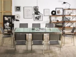 Conjunto De Jardín Mesa En Vidrio 220 Cm, 8 Sillas Grises GROSSETO