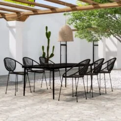 Juego De Comedor De Jardín 7 Piezas Negro VidaXL