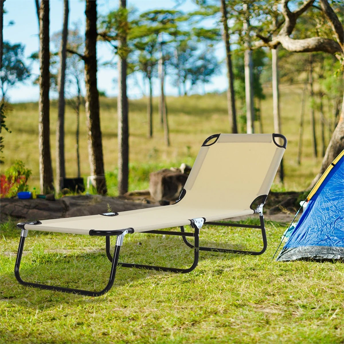 Outsunny Tumbona Plegable Reclinable Con Ángulo Ajustable De 5 Posiciones Para Jardín Exterior Piscina Terraza Camping Carga 120 Kg 190x56x28 Cm Beige 4 Outsunny Tumbona Plegable Reclinable Con Ángulo Ajustable De 5 Posiciones Para Jardín Exterior Piscina Terraza Camping Carga 120 Kg 190x56x28 Cm Beige - Imagen 2