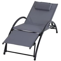 Outsunny Tumbona De Jardín Aluminio Reclinable Con Respaldo Ajustable De 5 Niveles Reposapiés Regulable Y Reposacabezas Extraíble Para Terraza Balcón Exterior 66x152x81 Cm Gris