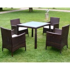 Set Comedor De Jardín 5 Piezas Y Cojines Ratán Sintético Marrón VidaXL