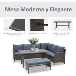 Outsunny Conjunto 4 Piezas Muebles De Ratán Espacio Amplio Con Cojines Acolchados Para Jardín O Terraza Patio 2 Sofá 1 Mesa 1 Banco De Exterior Tubo De Hierro Vidrio Templado Gris -Jardín Muebles Ventas 42e7f9526a6ae87e97762fdfc2aab3837d2529f2 b376a4a1108d452fa2264f6f8e6bd7e6