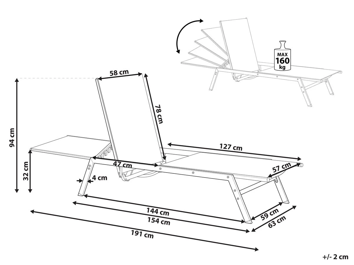 Tumbona De Metal/textil Trenzado Gris VERNAZZA 5 Tumbona De Metal/textil Trenzado Gris VERNAZZA - Imagen 3