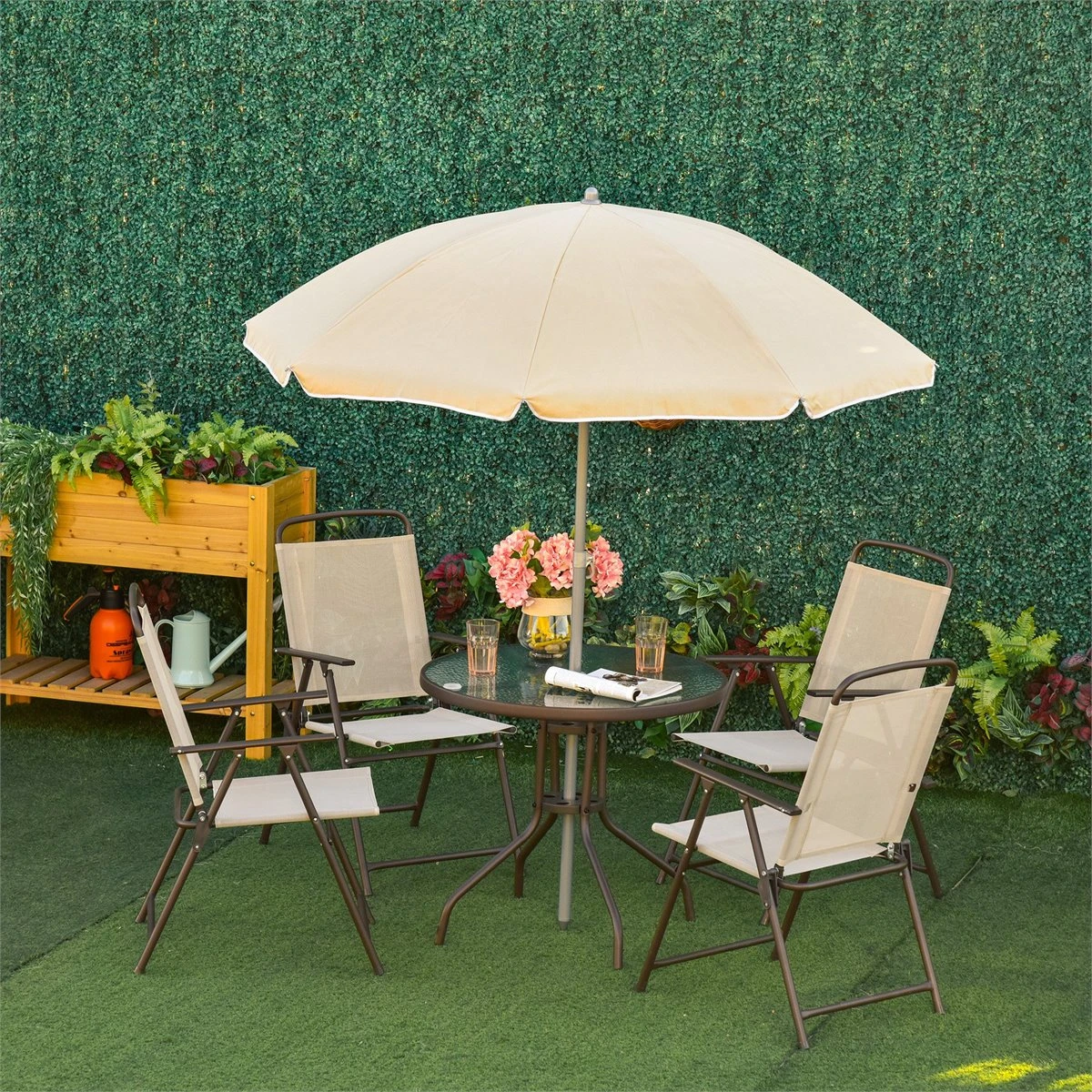 Outsunny Conjunto De Muebles Para Jardín Con 4 Sillas 1 Mesa Y 1 Parasol Texteline Aluminio Y Poliéster Beige 7 Outsunny Conjunto De Muebles Para Jardín Con 4 Sillas 1 Mesa Y 1 Parasol Texteline Aluminio Y Poliéster Beige - Imagen 5