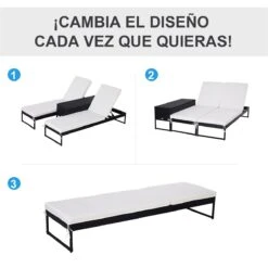 Outsunny Conjunto De 2 Tumbonas De Jardín Con Cojines Acolchados Ratán Con Mesa Auxiliar Para Piscina O Terraza Carga 160 Kg 195x60x86 Cm Acero Negro -Jardín Muebles Ventas 490dd1ef5c015df225b9d4cfef2dc0d7e593dfbe 42d9be33e60d4ab1bb1912007093fb5d