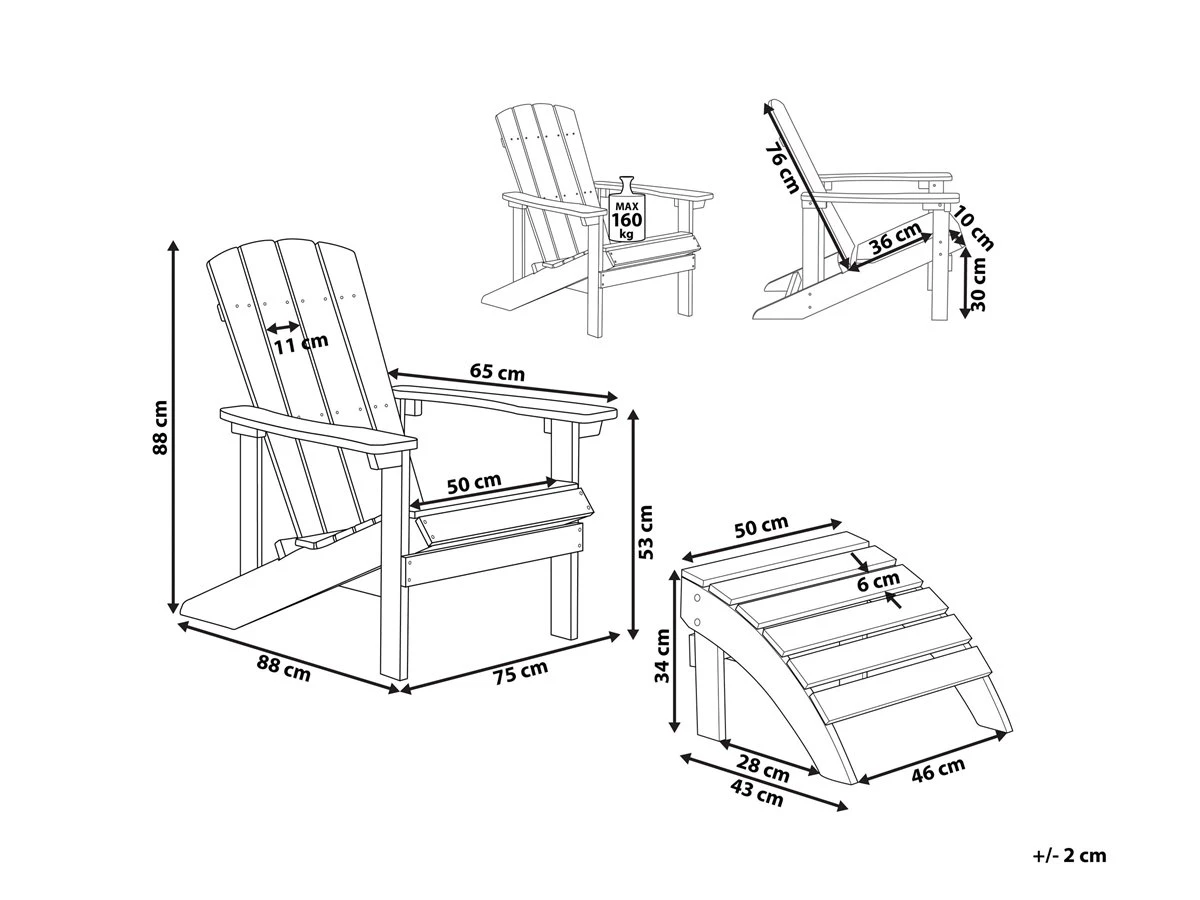 Silla De Jardín Blanca Con Reposapiés ADIRONDACK 5 Silla De Jardín Blanca Con Reposapiés ADIRONDACK - Imagen 3